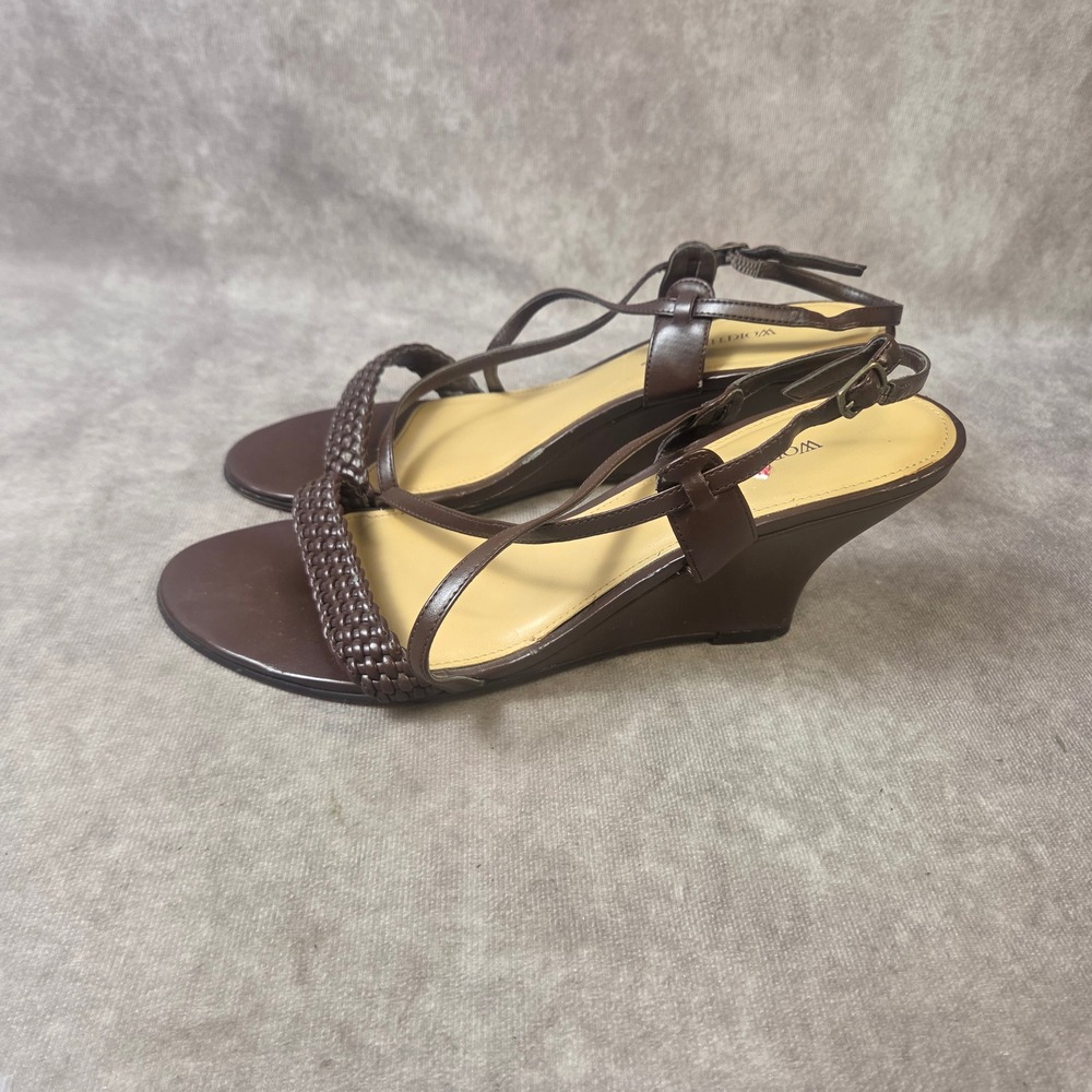 Worthington Womens Brown Braided Wedge Sandals Strappy Low Heel 9M 023-5660